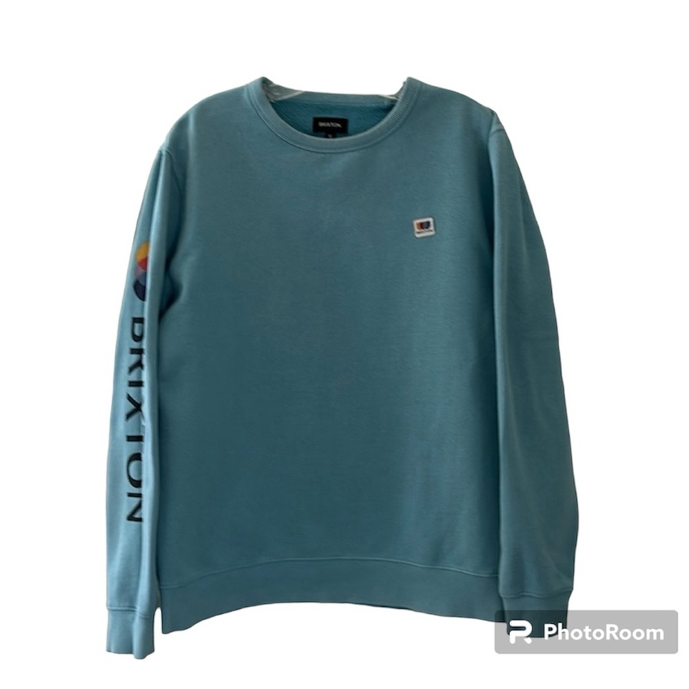 Brixton Light Teal Blue Crew Neck Pullover Sweatshirt size Medium
